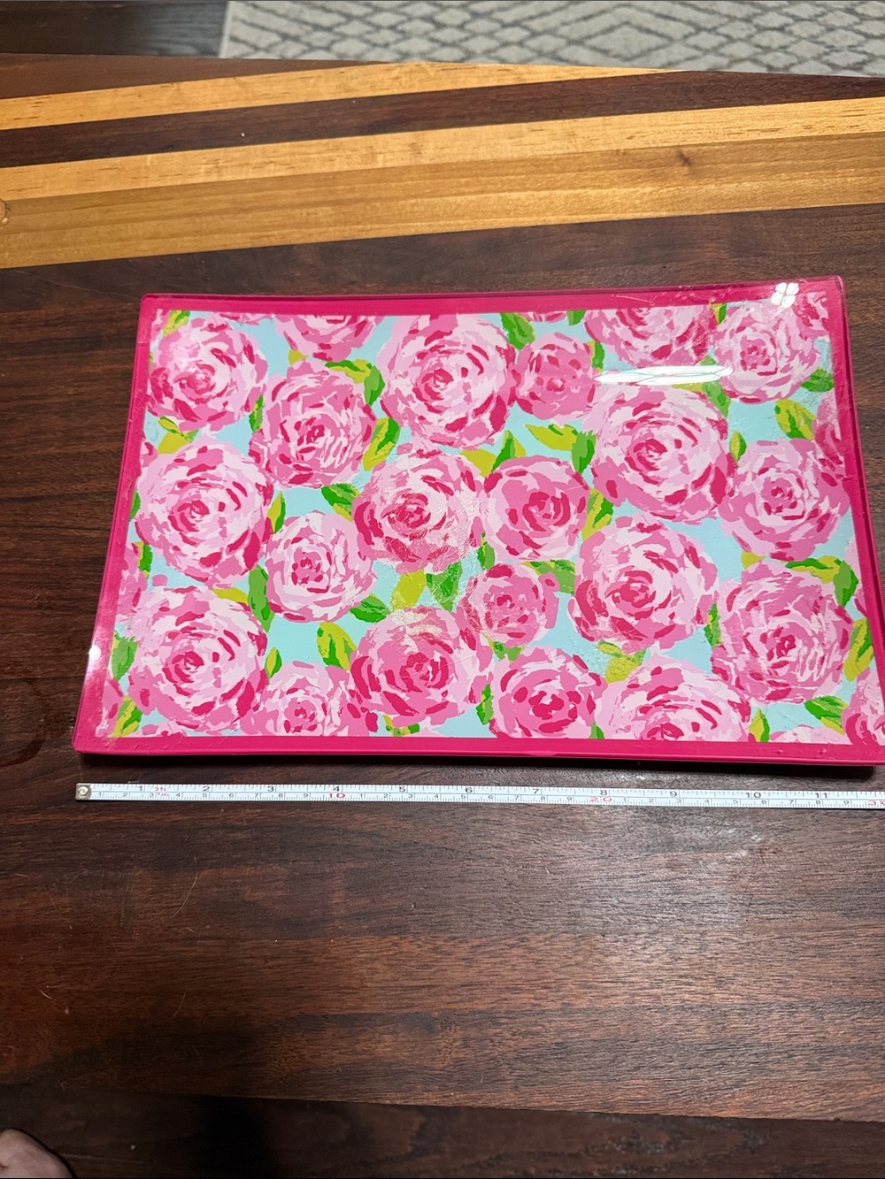 Lilly Pulitzer Pink Floral Vanity Tray with Green Accents